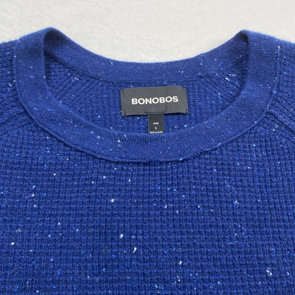Bonobos Donegal Cashmere Speckled Waffle Stitch LS Crewneck Sweater (Dark Blue) - Picture 7 of 15